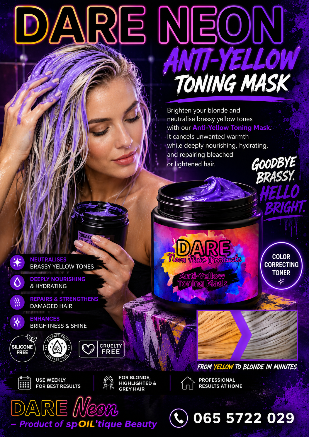 Anti-Yellow Hair Toning Mask | DARE Neon Product | Purple Hair Mask Toner