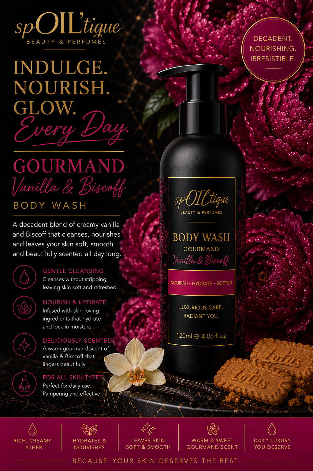 Gourmand Vanilla & Biscoff Body Wash – 120ml | spOIL'tique