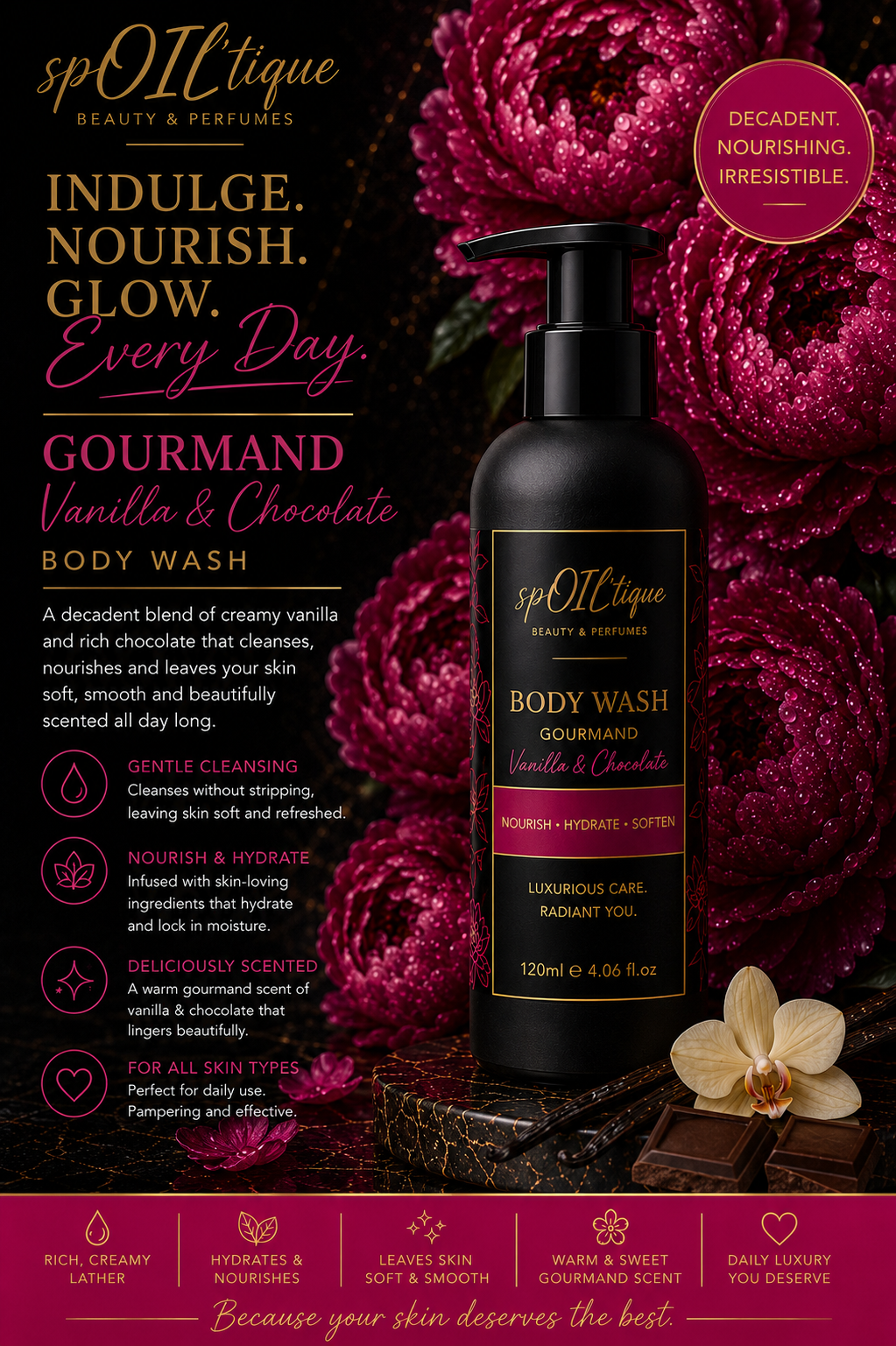 Gourmand Vanilla & Chocolate Body Wash – 120ml | spOIL'tique