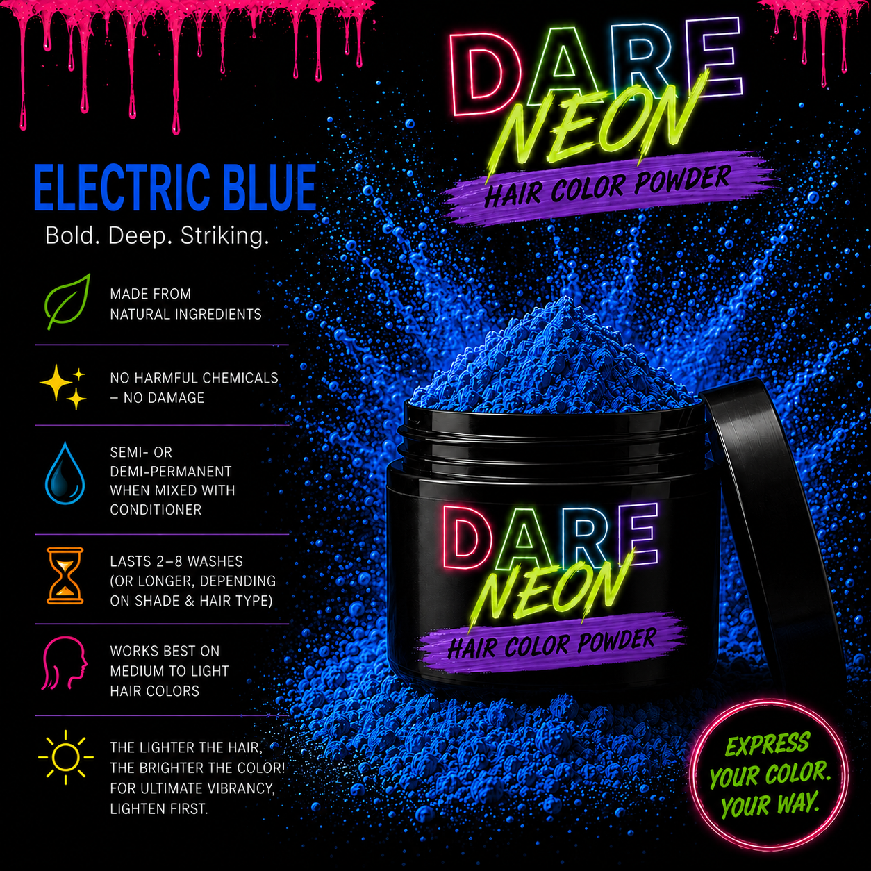 Electric Blue | DARE Neon Hair Color Powder